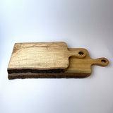 Hand-made teak food board (bark side)