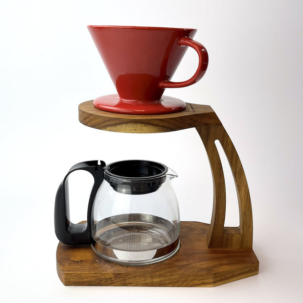 Hand-made teak coffee holder and filter cup